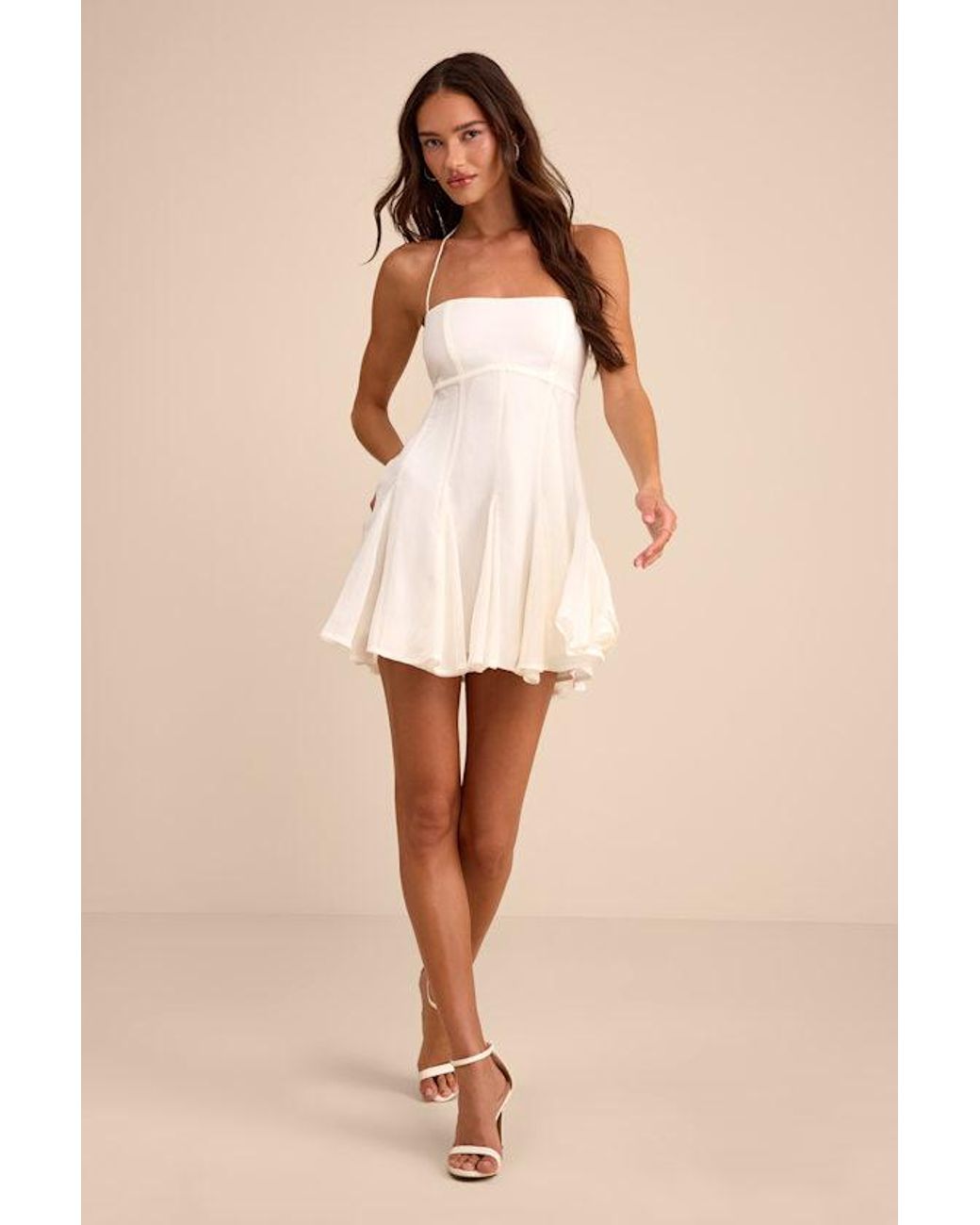 Lulus Natural Sophrina Halter Mini Dress