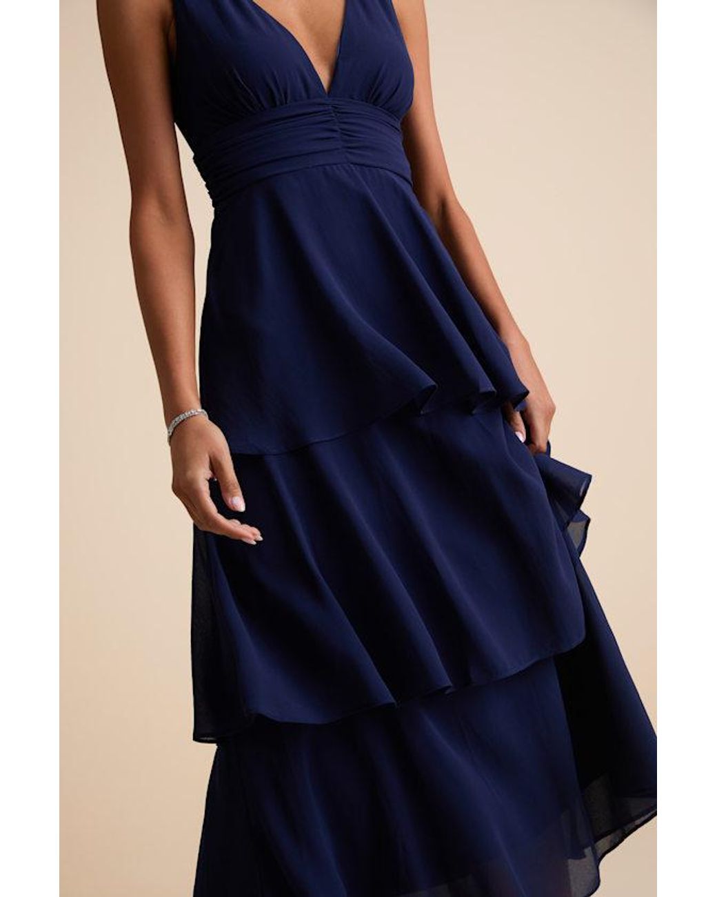 Lulus Blue Celebration Time Sleeveless Tiered Midi Dress