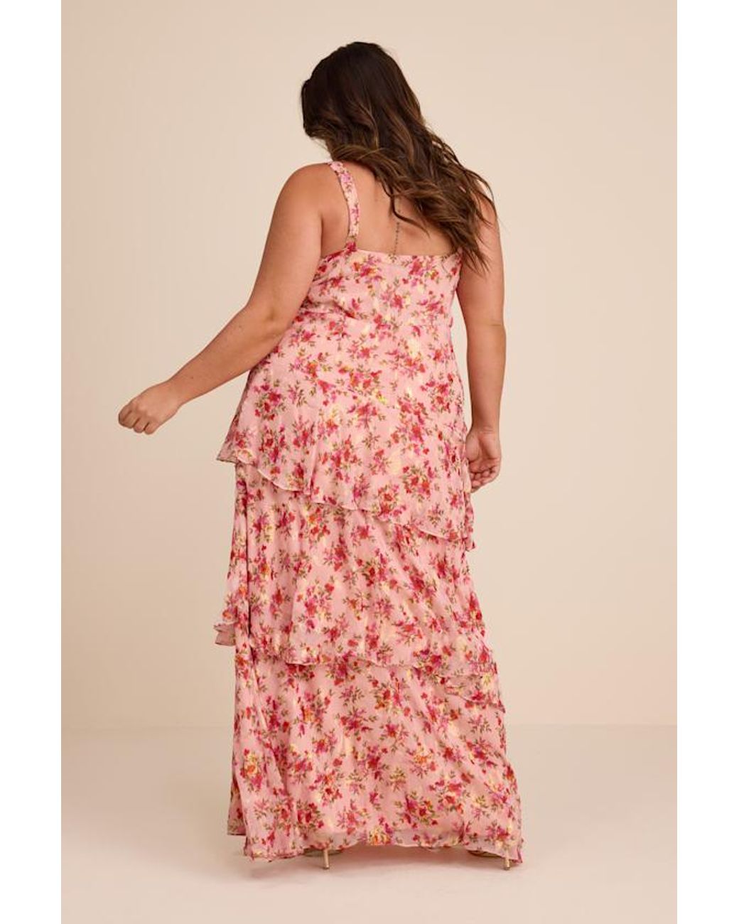 Lulus Pink Laurette Floral Tiered Sleeveless Maxi Dress