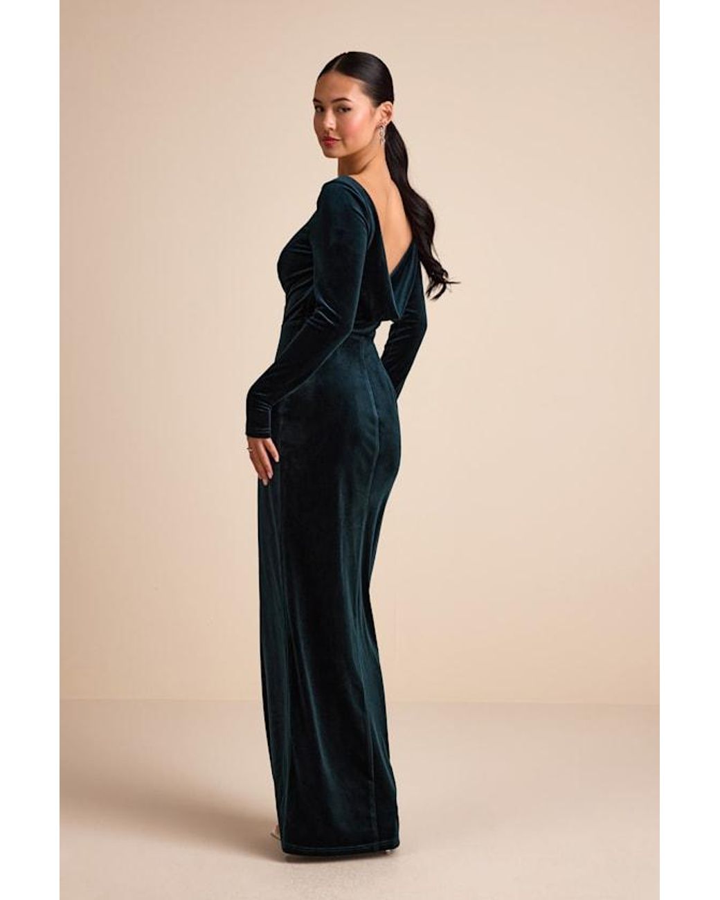 knee length dresses for ladies Berylove Women Dark Green Work Dress Long Sleeve Pencil Velvet Holiday Dress main image 1