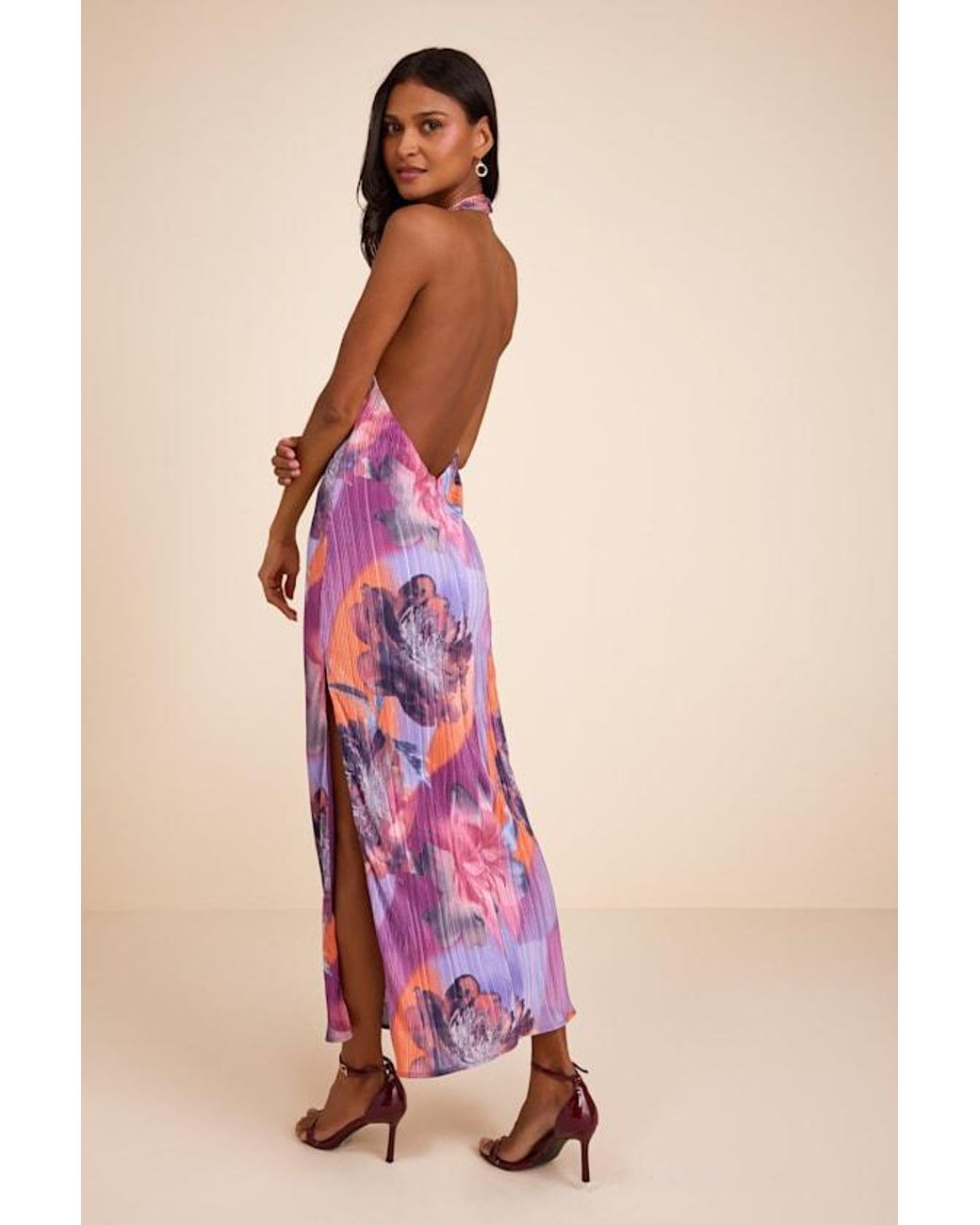 Lulus Pink Luala Multi Print Plisse Backless Maxi Dress