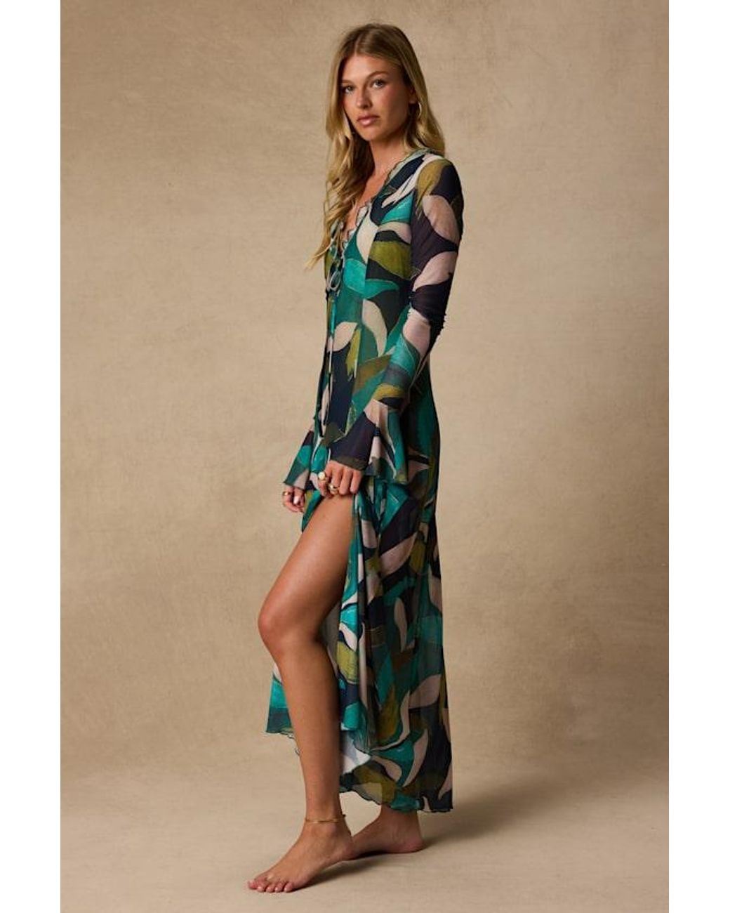 Lulus Blue Nonah Multi Mesh Maxi Swim Cover-Up