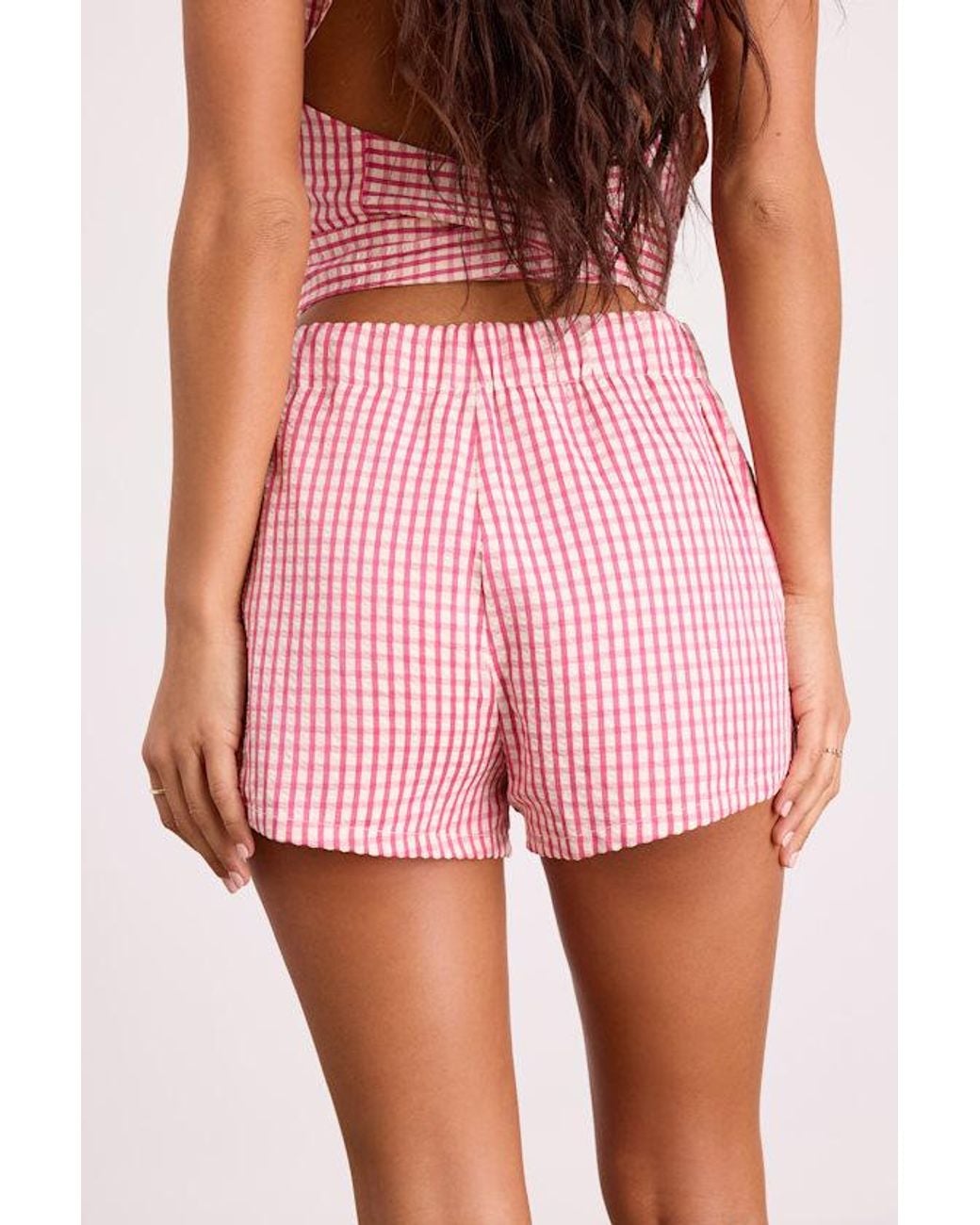 Lulus Pink Harmony Gingham High-Rise Shorts