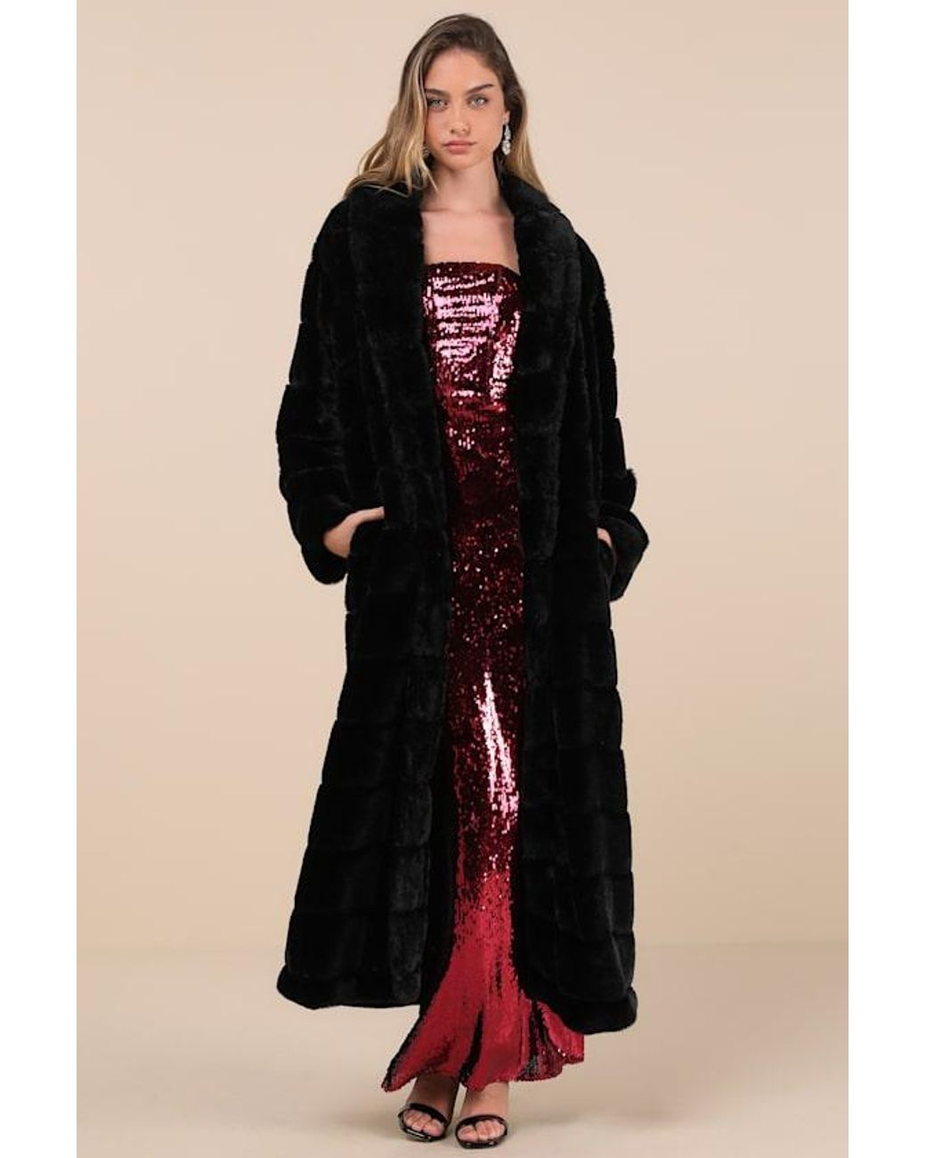 Lulus Black Fantastically Cozy Quilted Faux Fur Long Coat