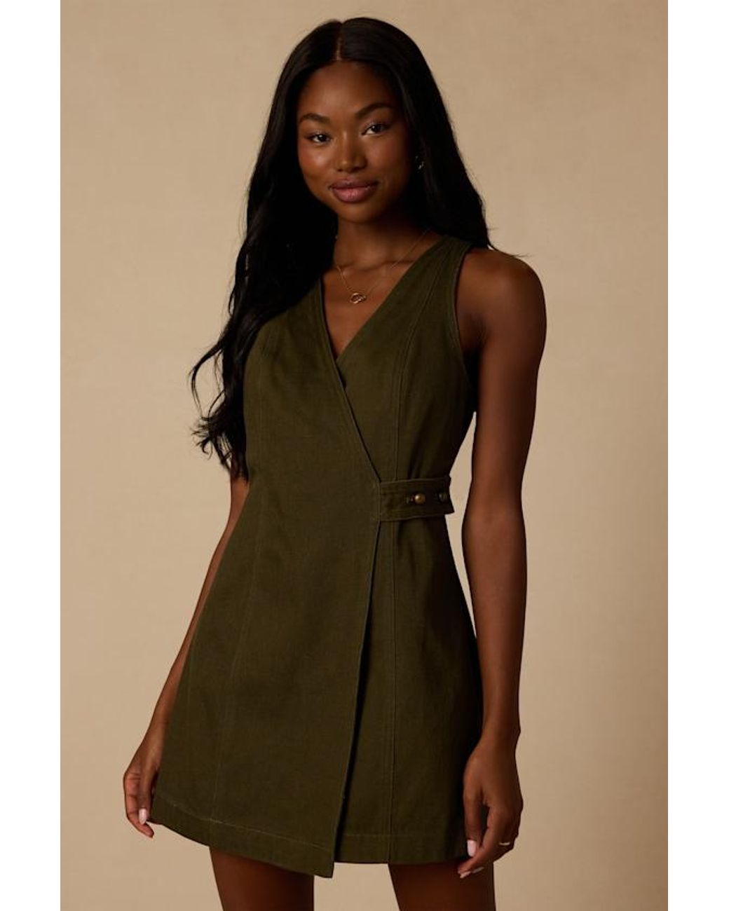 Lulus Brown Didi Dark Denim Wrap Mini Dress
