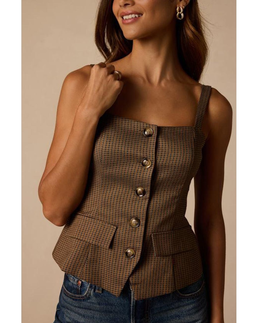Lulus Blue Gibson Houndstooth Button-Up Tank