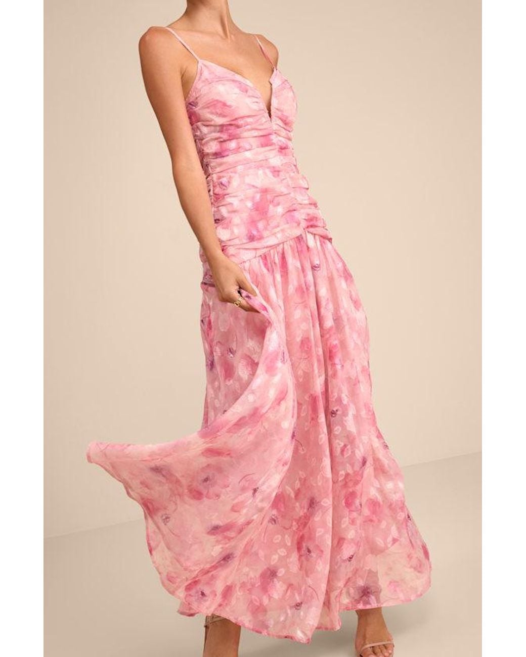 Lulus Pink Payton Floral Burnout Drop Waist Maxi Dress