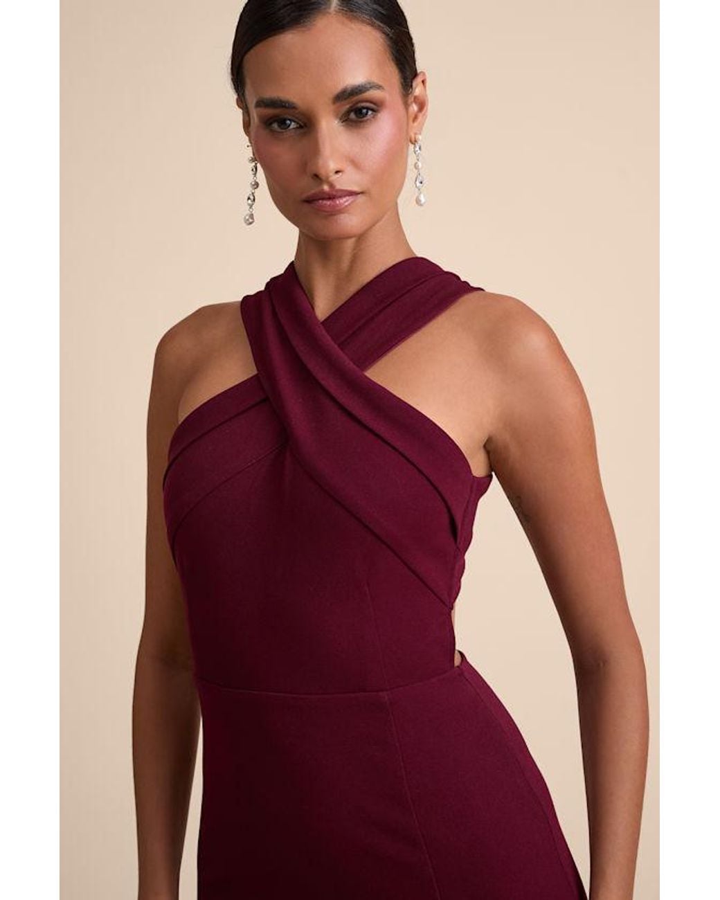 Lulus Red Head To Cocktail Hour Halter Neck Maxi Dress