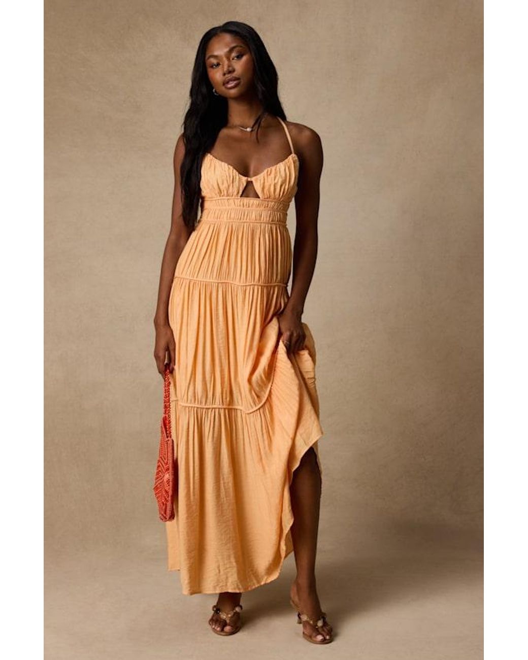 Lulus Brown Devaney Light Tie-Back Maxi Dress