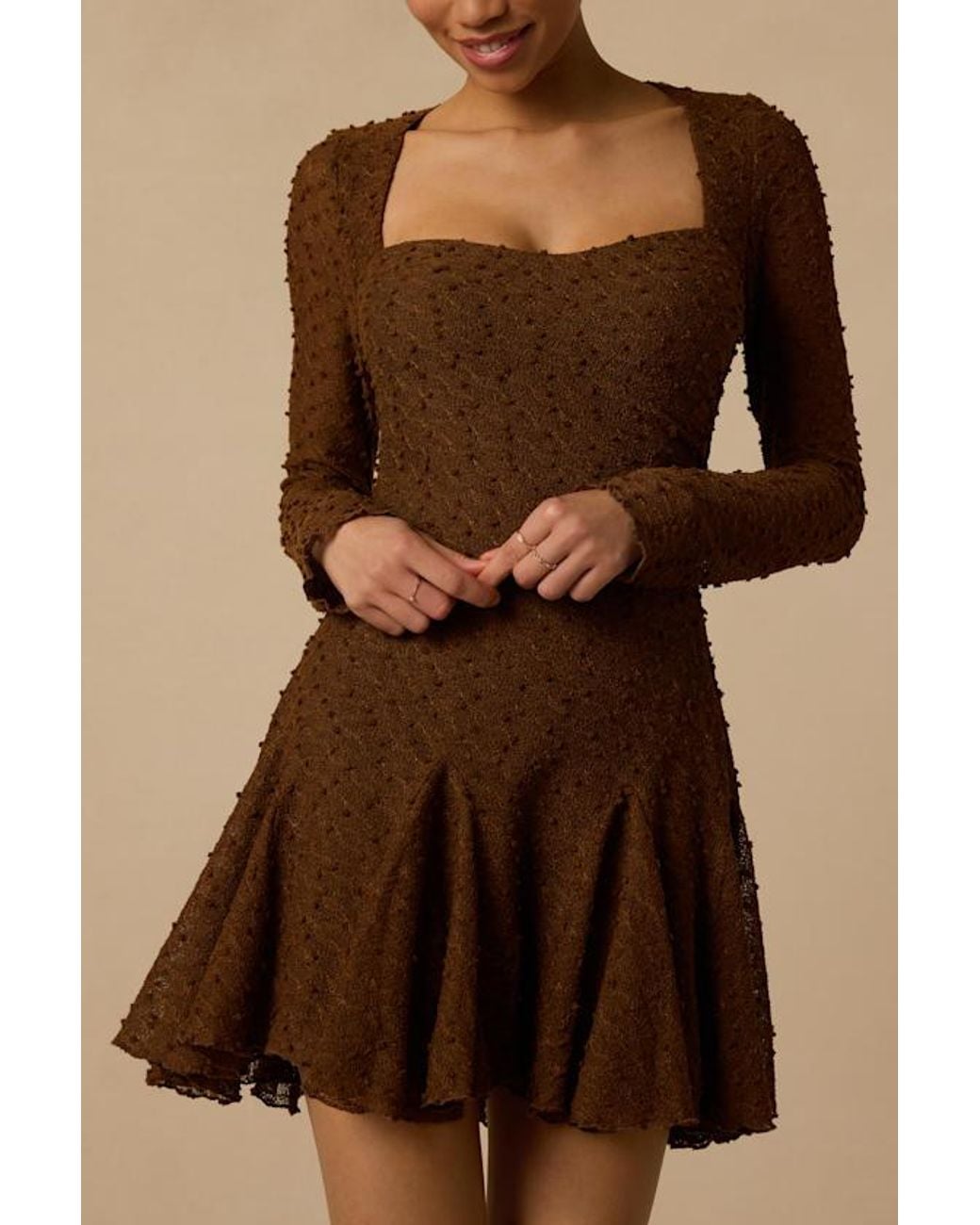 Lulus Brown Madison Textured Knit Long Sleeve Dress