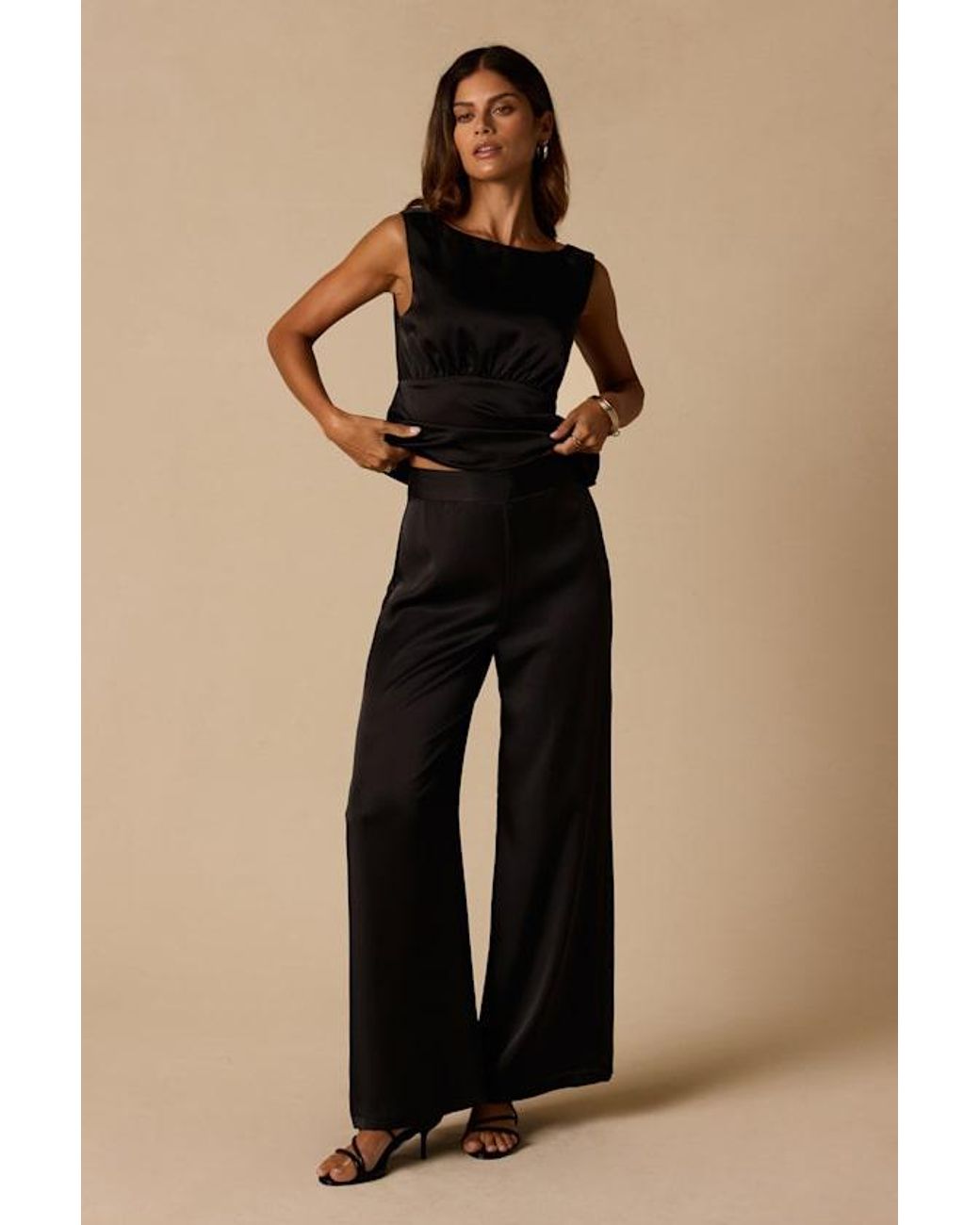 Lulus Natural Thriving Vibes Satin Wide-Leg Pants