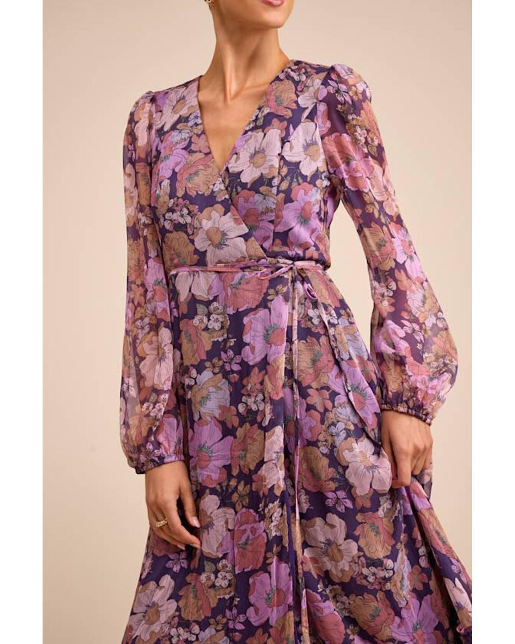 Lulus Pink Feeling Sweet Floral Print Long Sleeve Wrap Maxi Dress