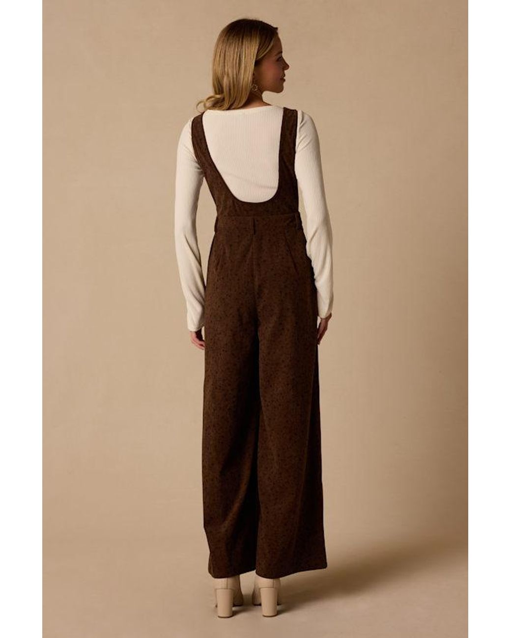 Lulus Natural West Village Floral Pinafore Jumpsuit