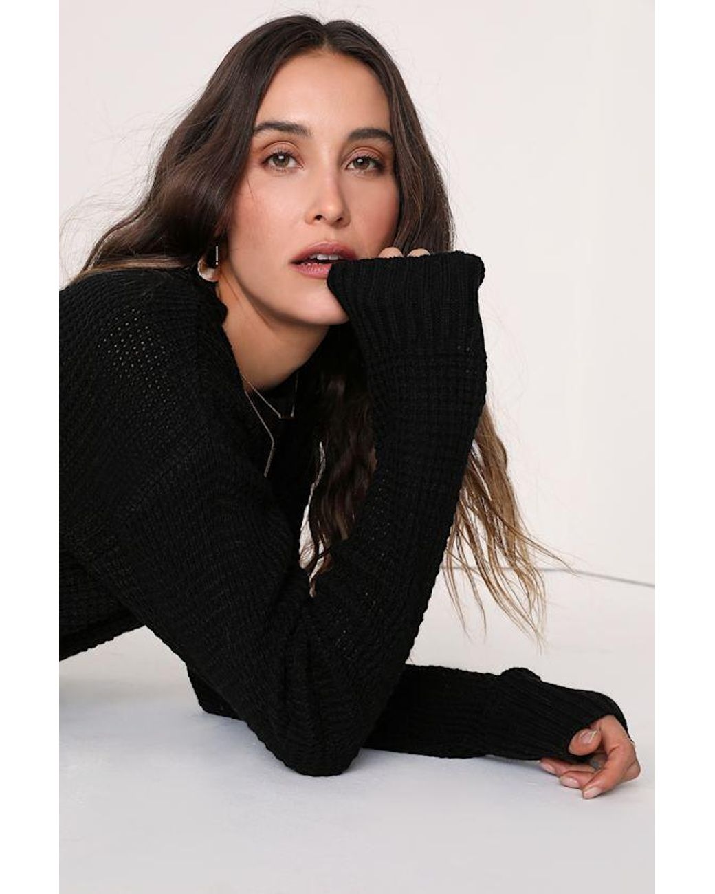 Lulus Black Campfire Cozy Cropped Sweater