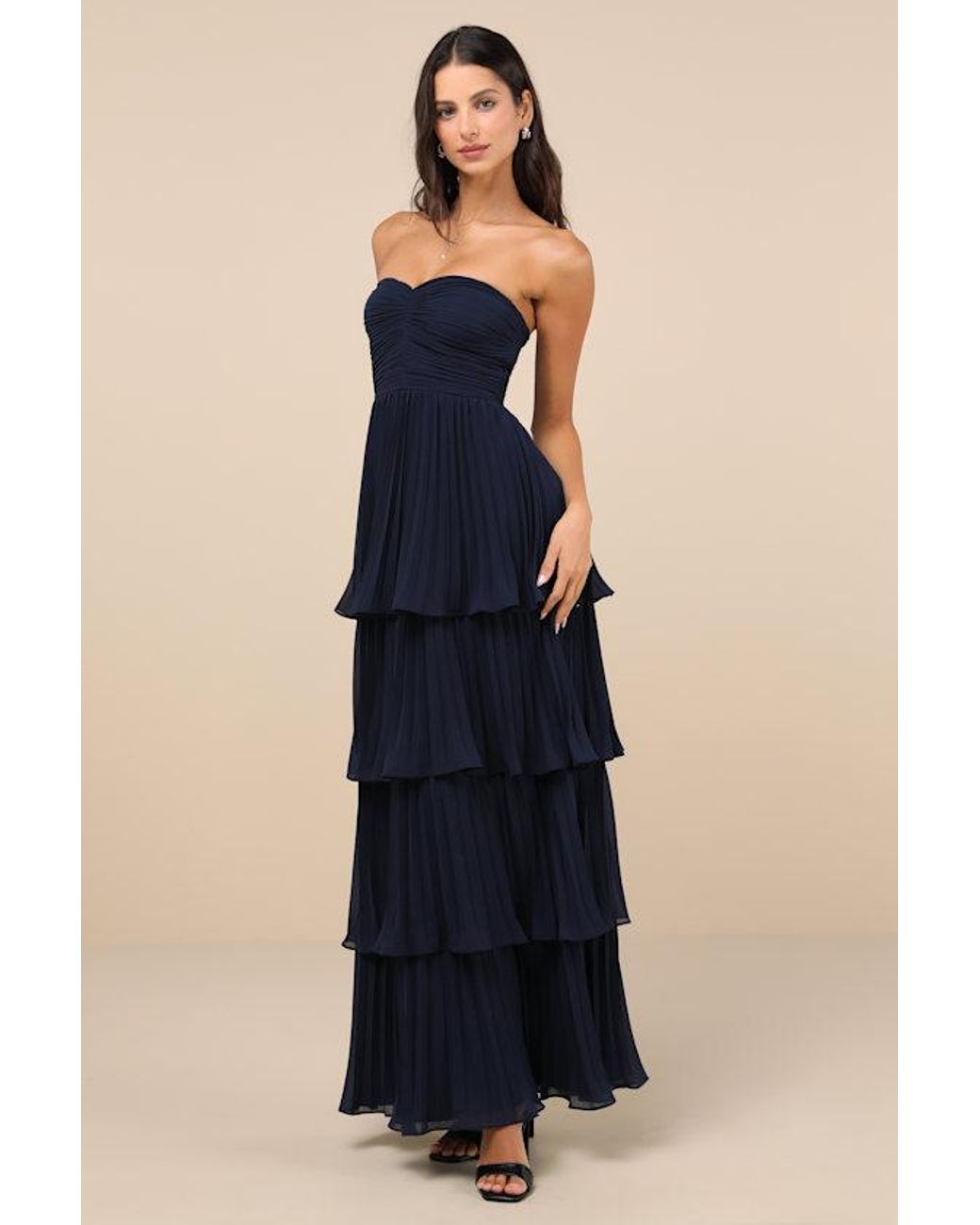 chinese dress ladies Lulus Bella Tiered Maxi Dress Navy