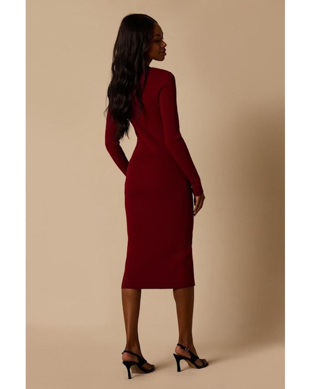 Lulus Red Adoring Me Long Sleeve Ribbed Knit Midi Dress