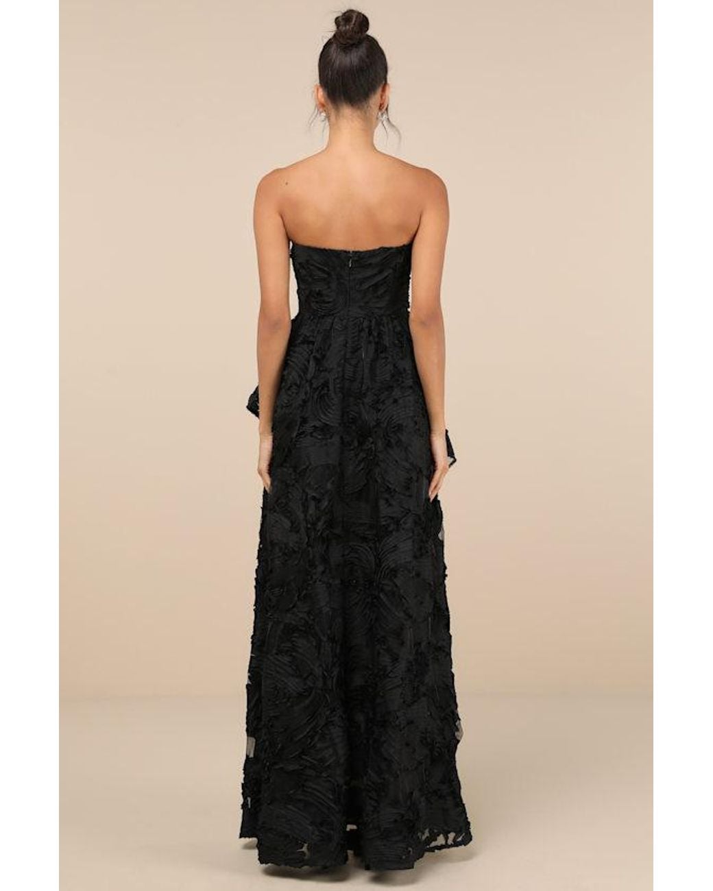 Lulus Black Majestic Glam Strapless Textured High-Low Maxi Dress