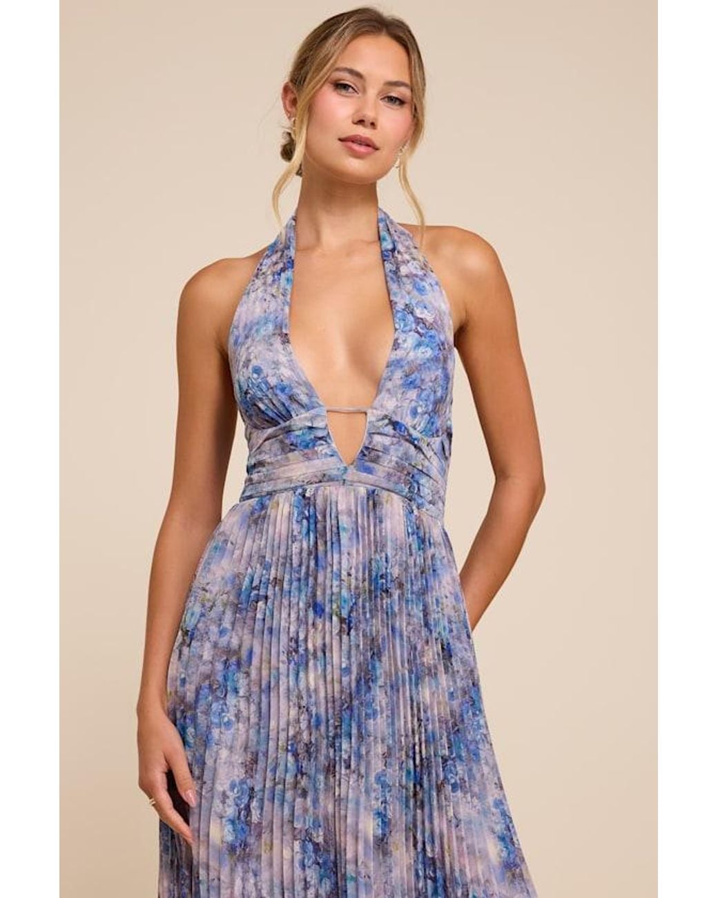 Lulus Blue Gemma Floral Chiffon Maxi Dress