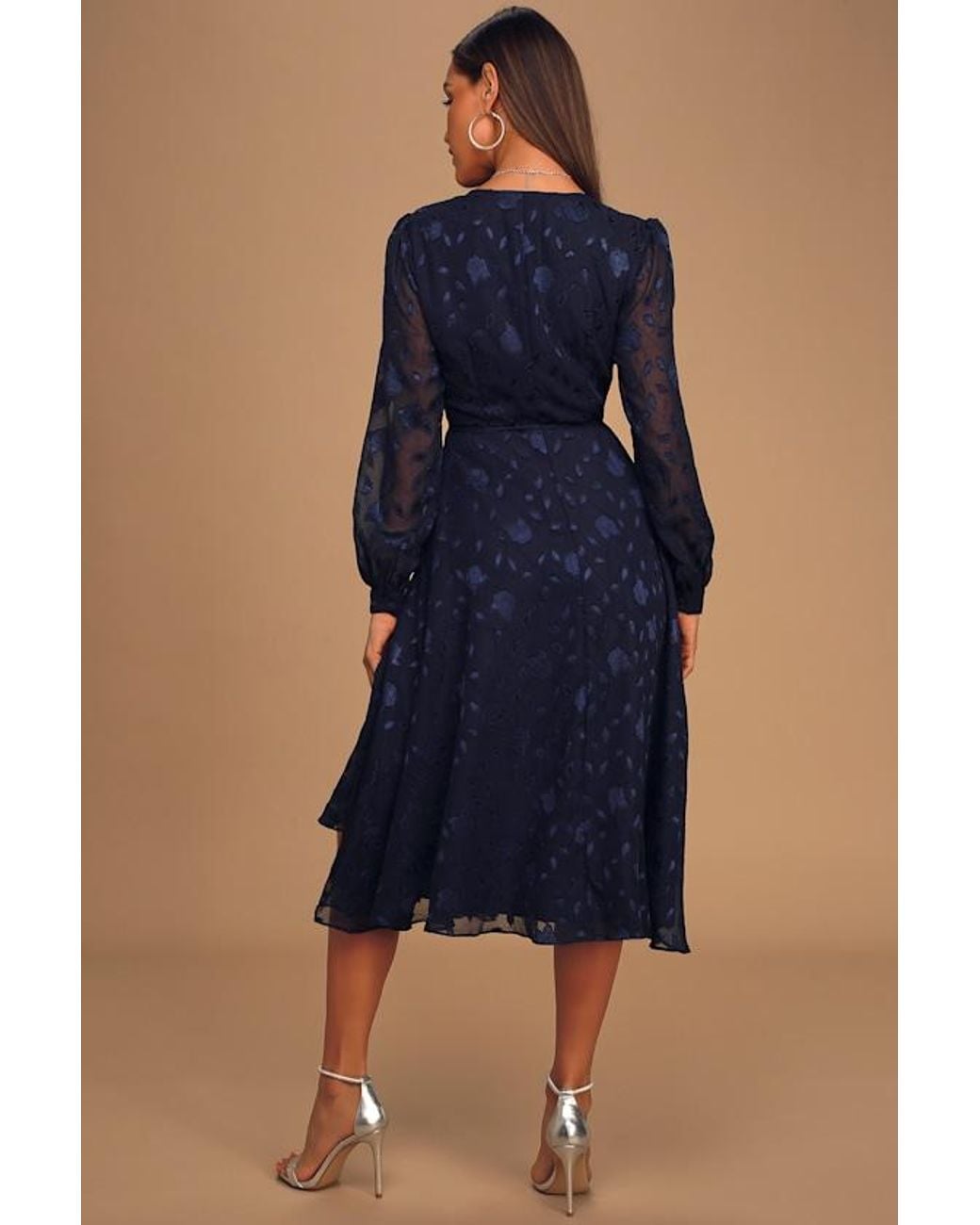 Lulus Blue Evening Of Elegance Floral Jacquard Wrap Midi Dress