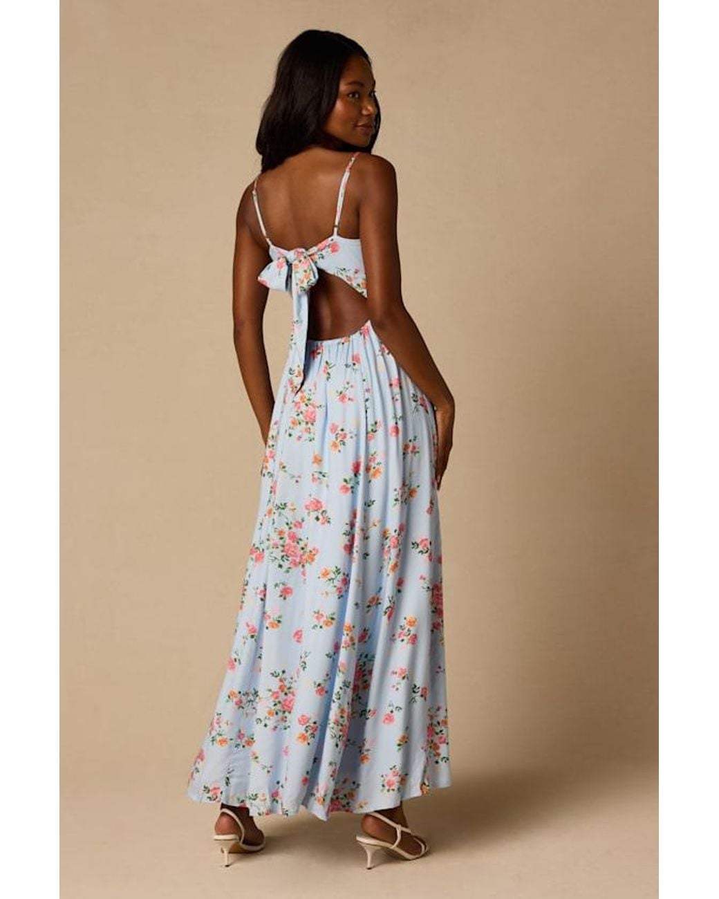Lulus Blue Ingrid Floral Tie-Back Maxi Dress