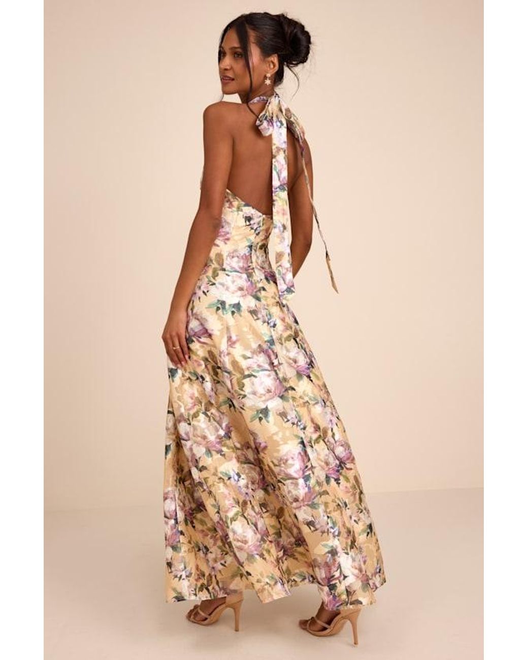 Lulus Natural Samana Multi Floral Cross-Front Maxi Dress