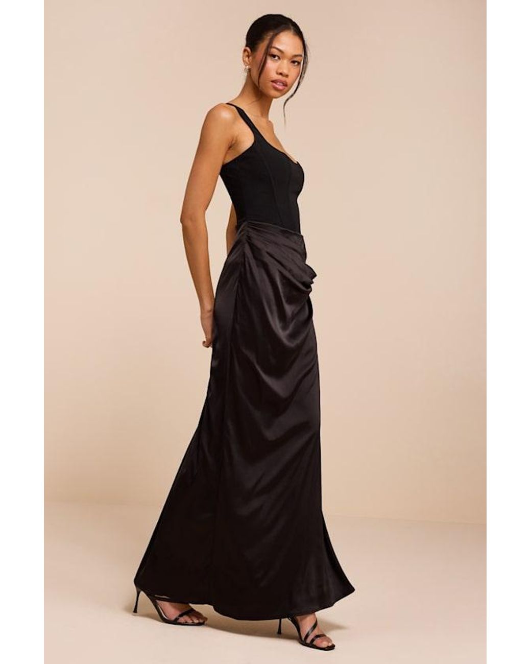 Lulus Black Irene Mixed Media Bustier Maxi Dress