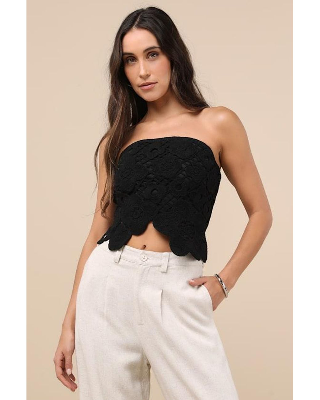Lulus Black Envied Attitude Crochet Strapless Crop Top