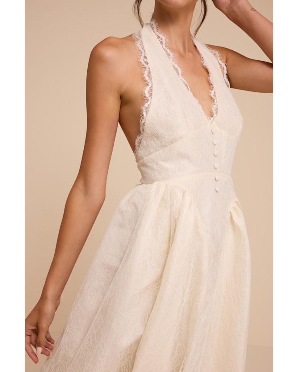 Lulus Natural Finnley Lace Halter Midi Dress
