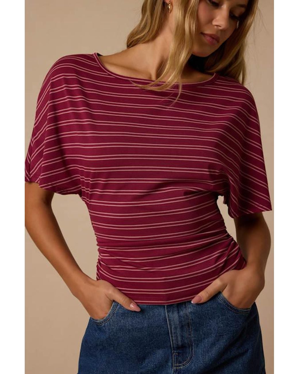 Lulus Red Austin Striped Dolman Sleeve Top