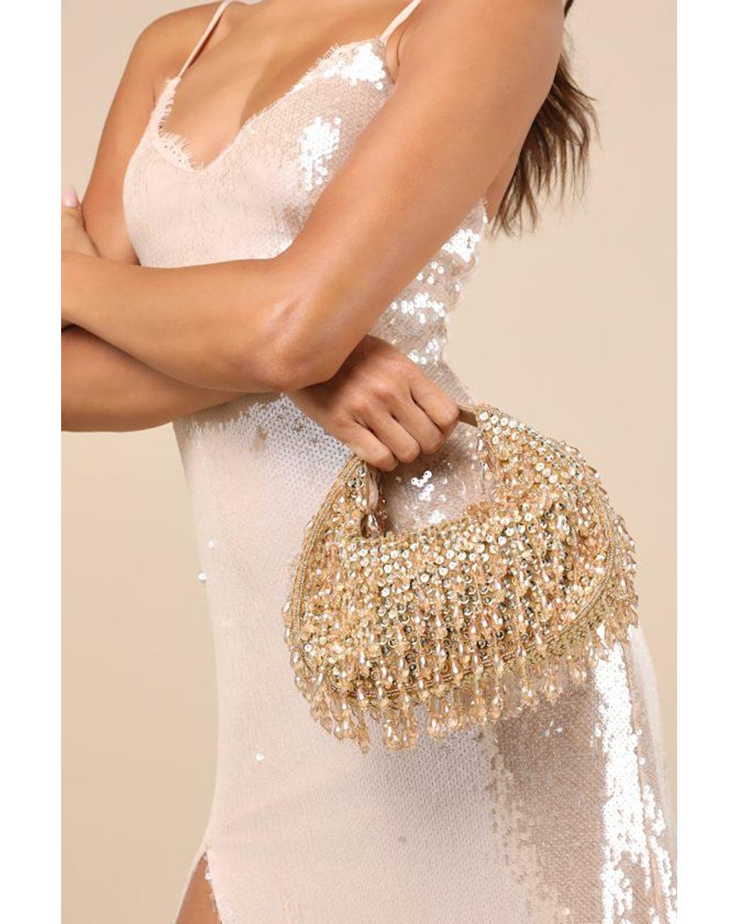 Lulus Brown Sparkling Agenda Beaded Clutch