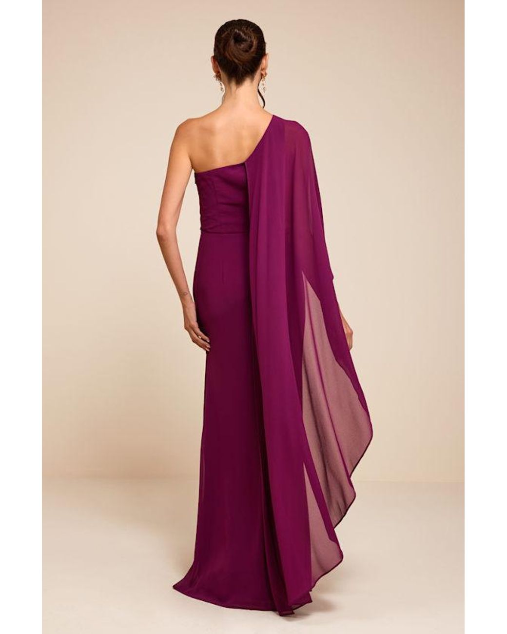 Lulus Purple Marlowe Plum One-Shoulder Cape Maxi Dress