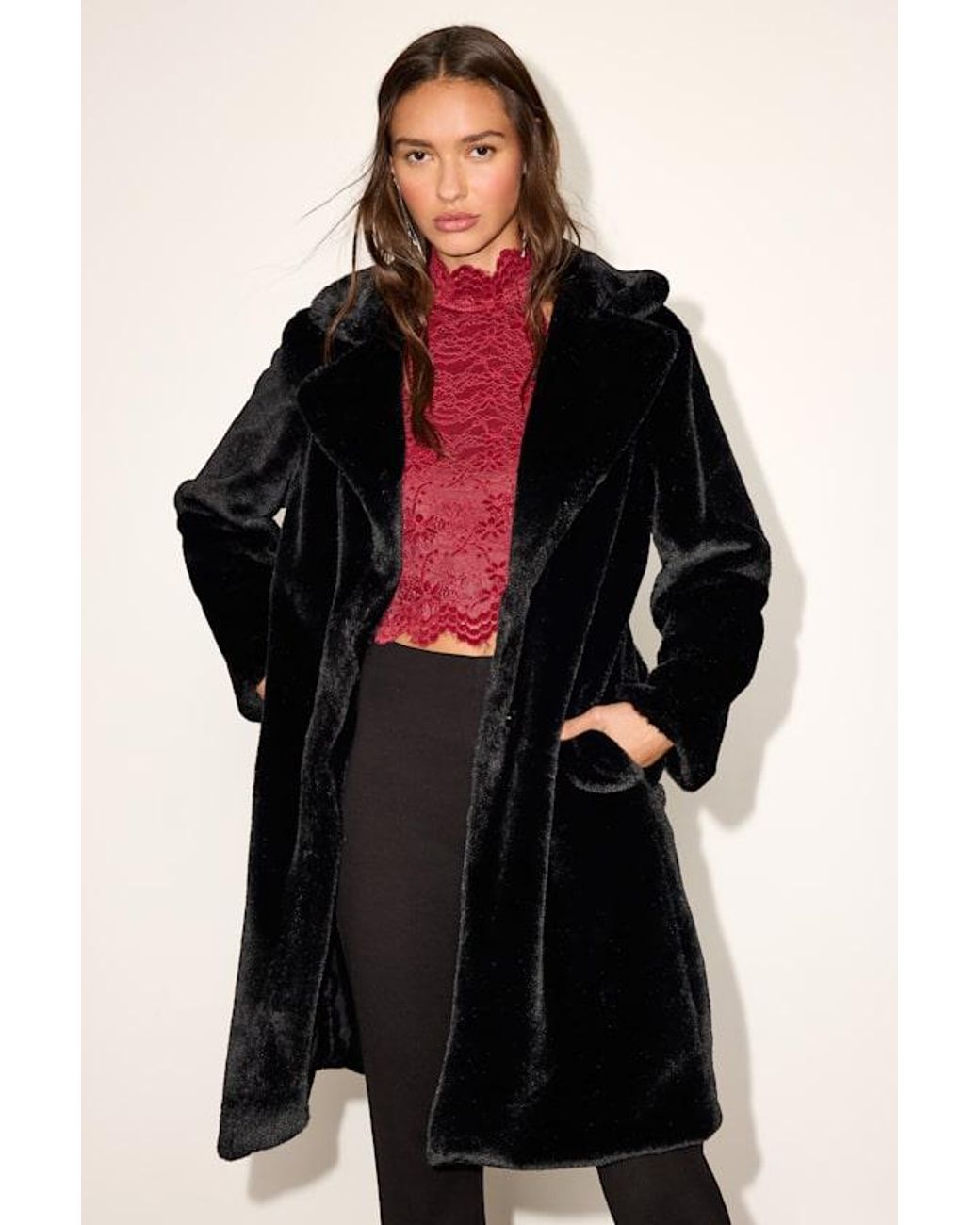 Lulus Black Tamron Faux Fur Longline Coat