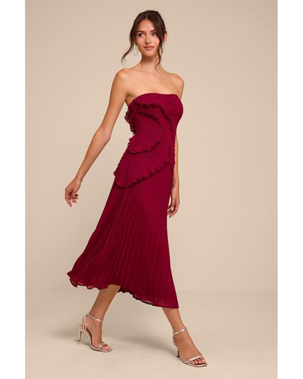 Lulus Red Brylee Pleated Ruffled Midi Dress