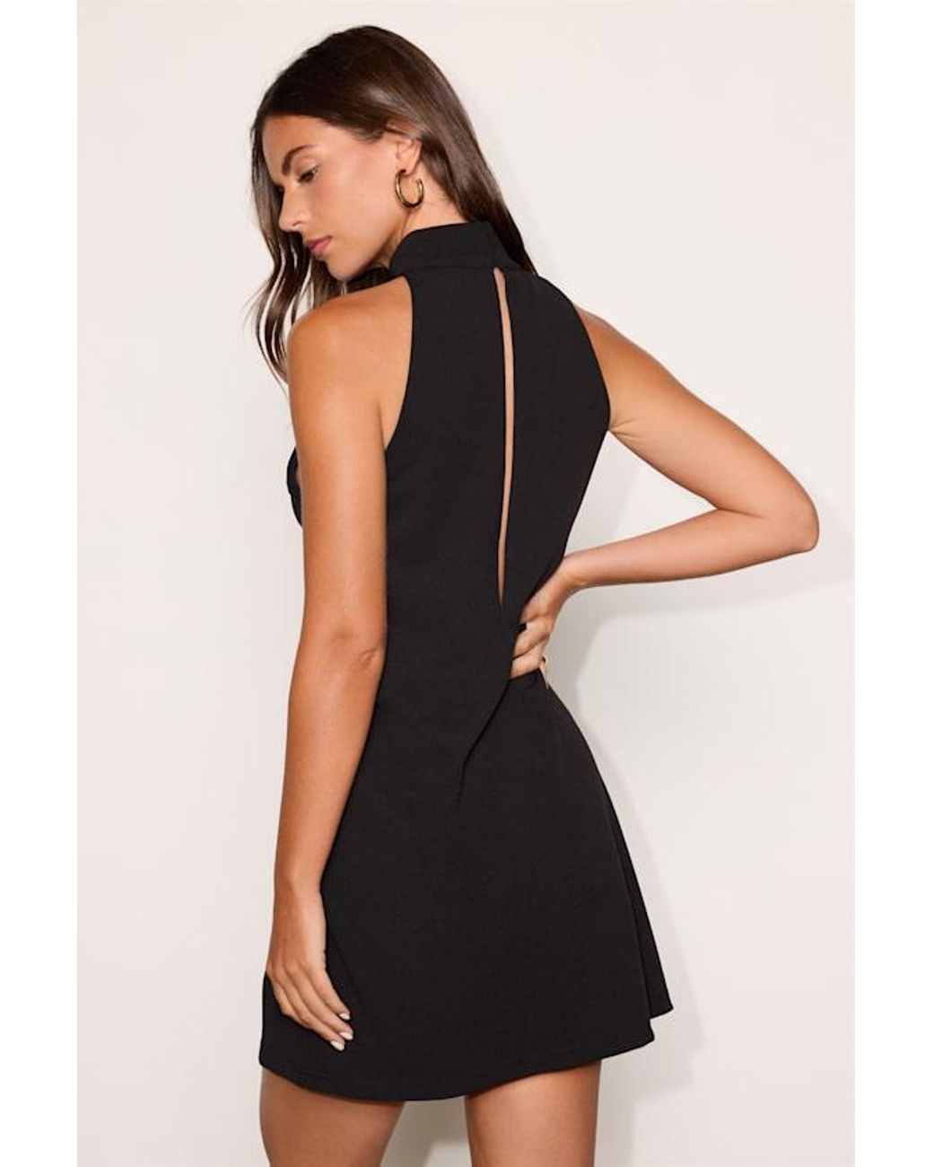 Lulus Black Bex Mock Neck Shift Mini Dress