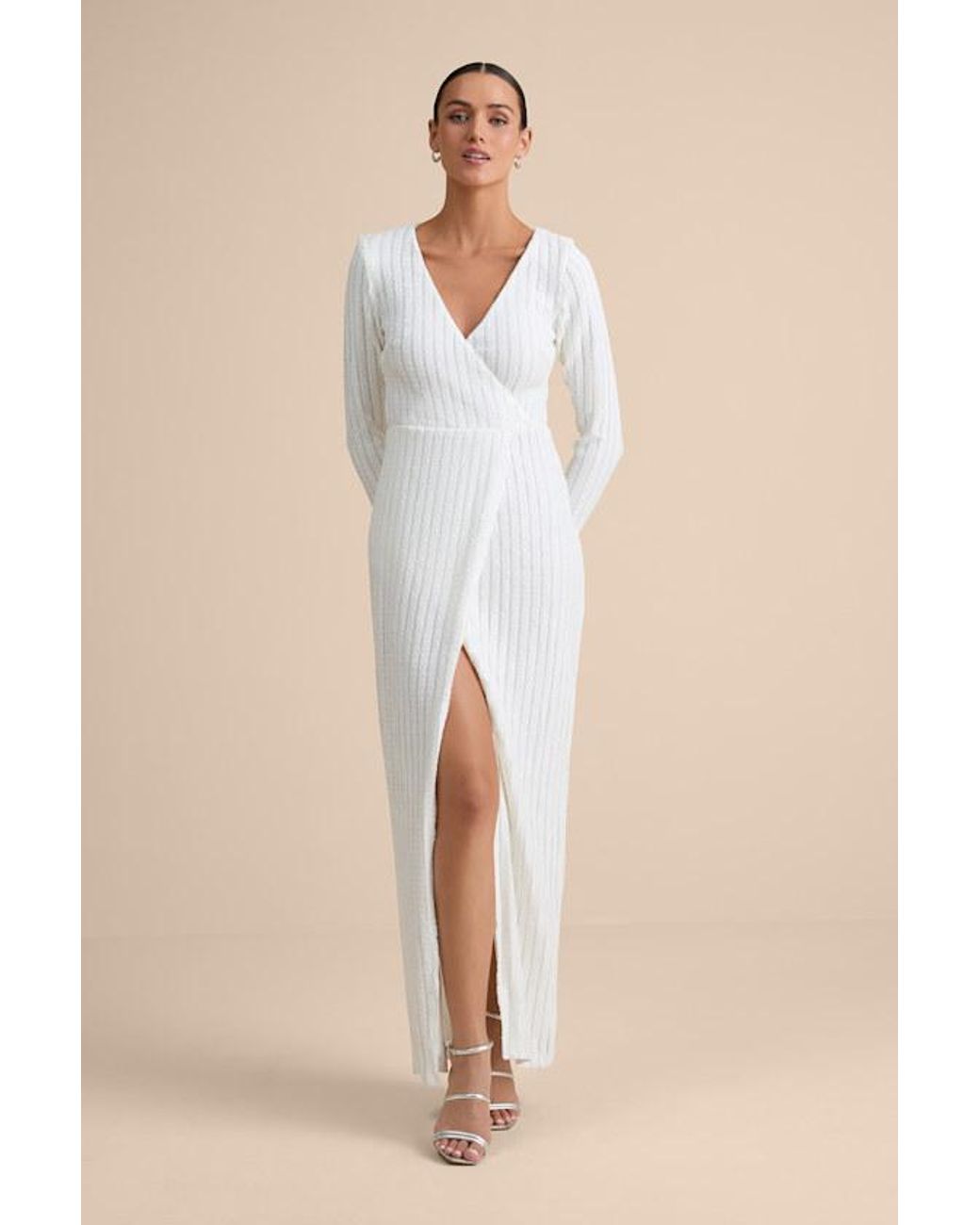 Lulus Natural Love Lasts Forever Sequin Long Sleeve Maxi Dress
