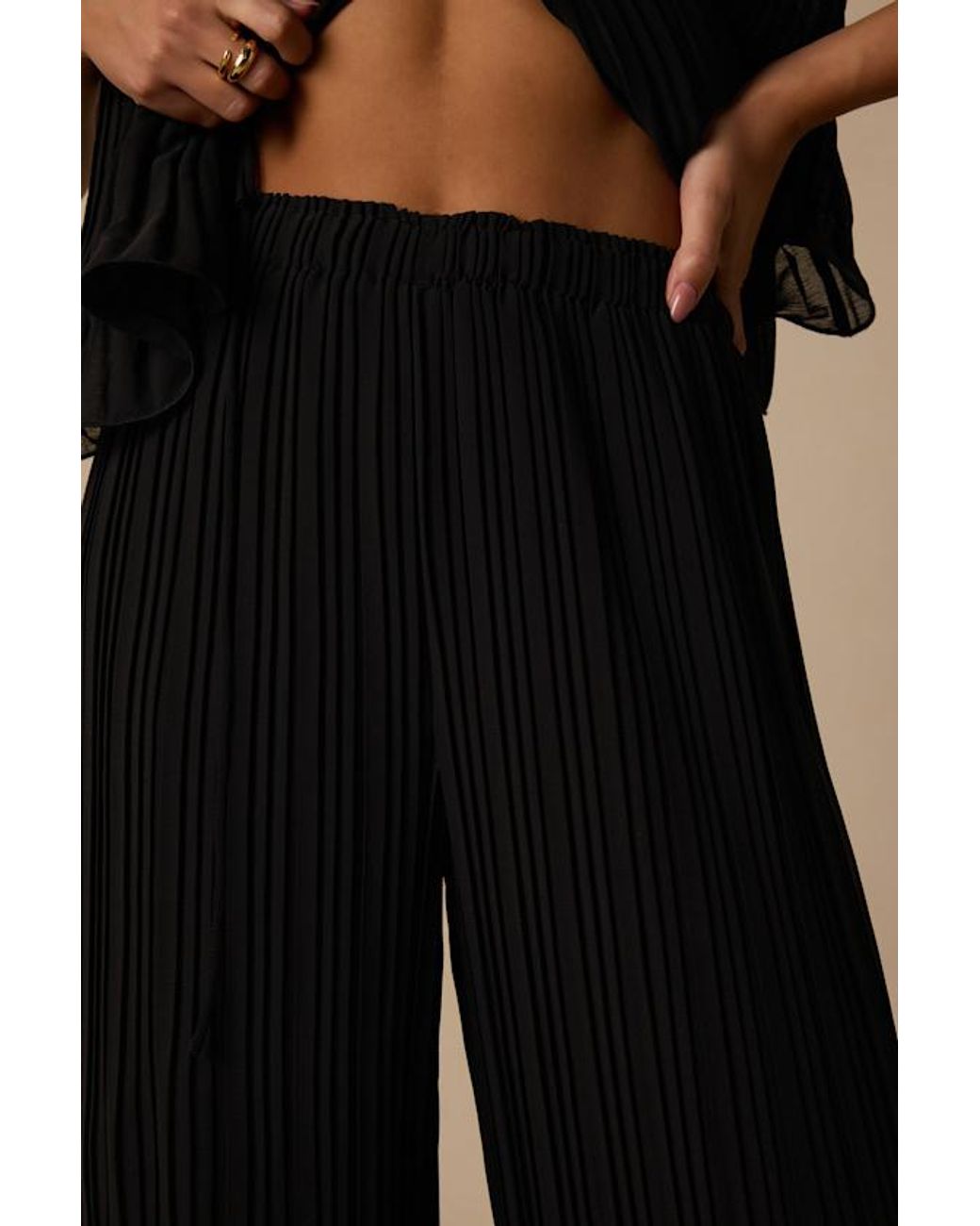 Lulus Black Adela Plisse Wide-Leg Pants