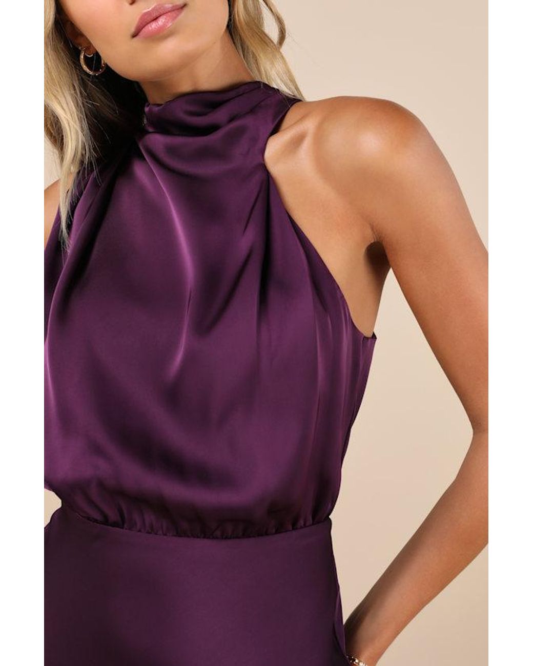 Lulus Purple Distinctive Charm Satin Asymmetrical Maxi Dress
