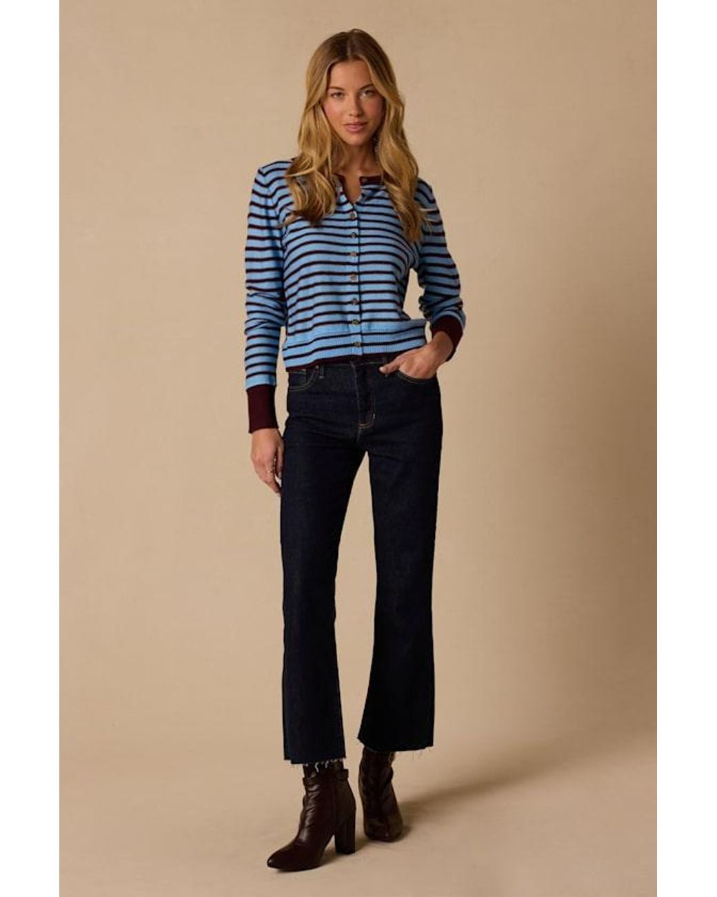 Just Black Blue The High Rise Cropped Dark Wash Denim Flare Jeans