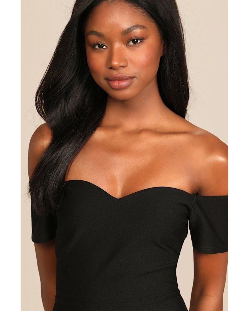 Lulus Black How Much I Care Off-The-Shoulder Midi Dress