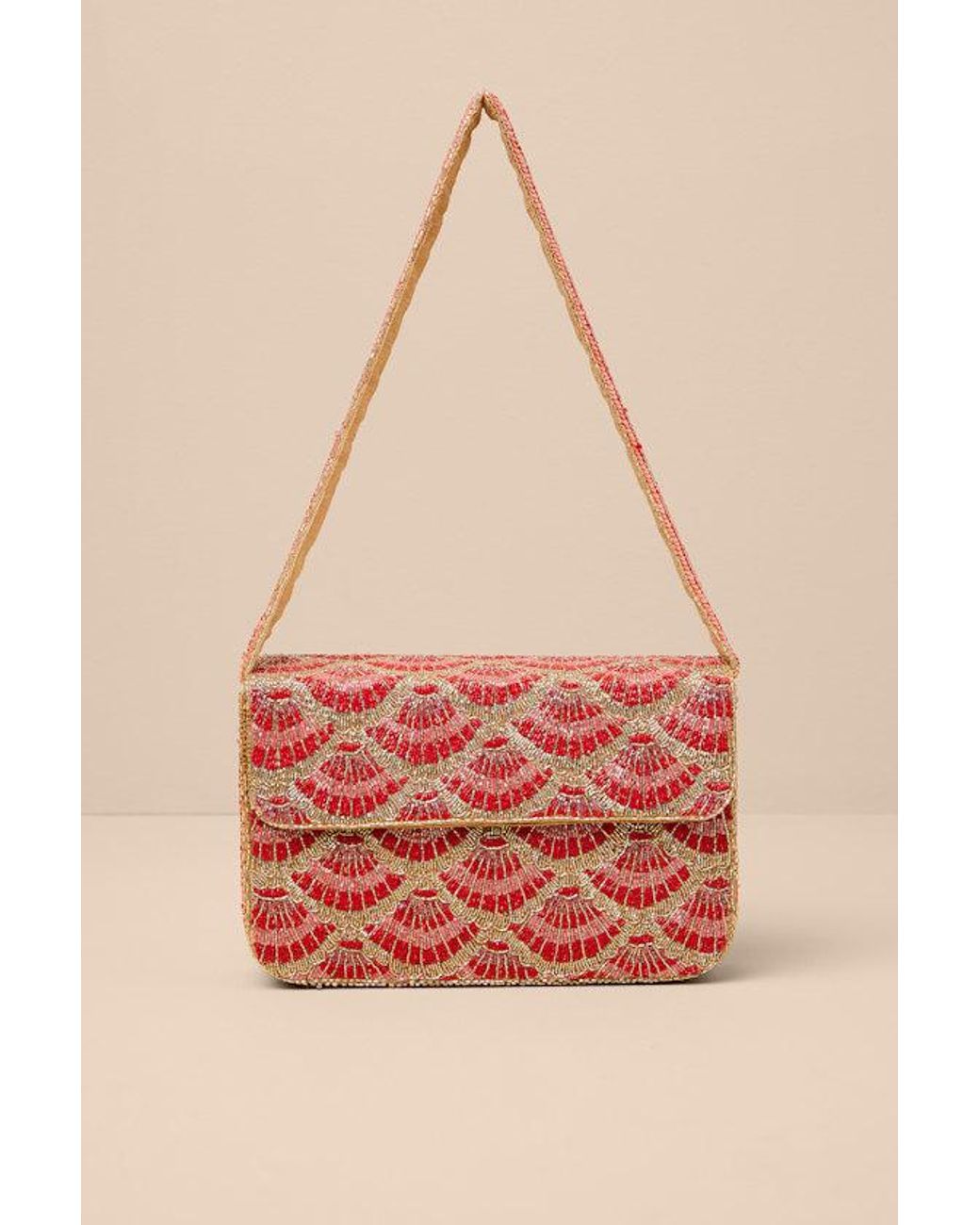 Lulus Red Pania And Seashell Beaded Shoulder Bag
