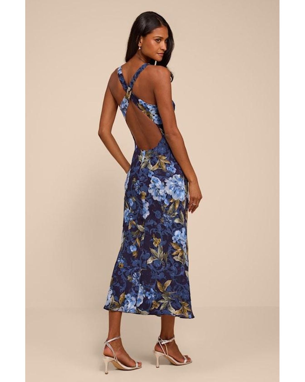 Lulus Blue Lilia Floral Scoop Neck Midi Dress