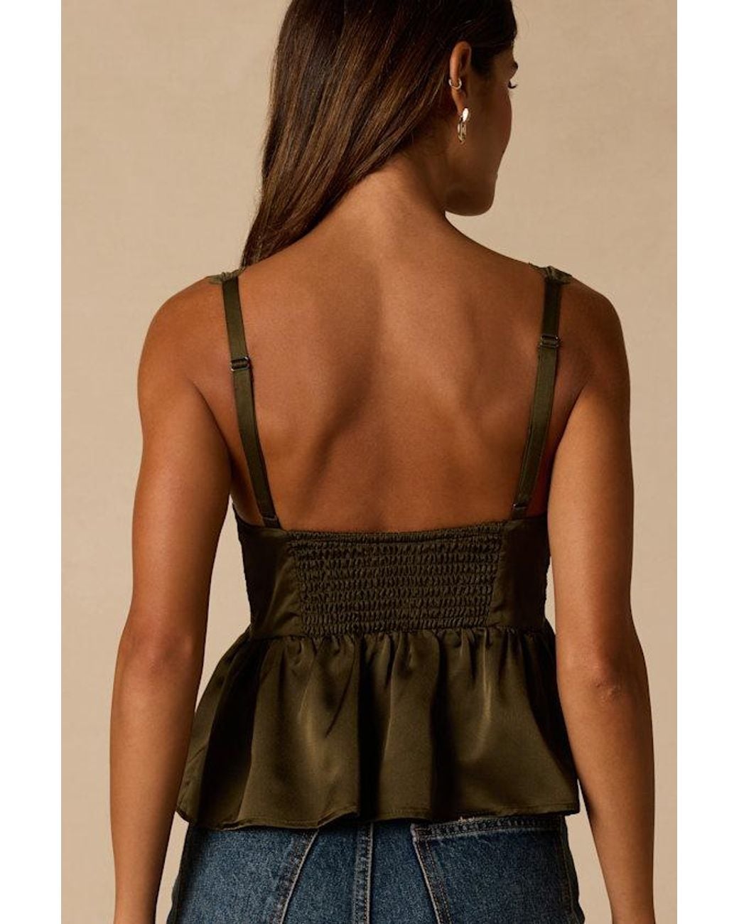 Lulus Brown Ynez Satin Lace Babydoll Tank Top