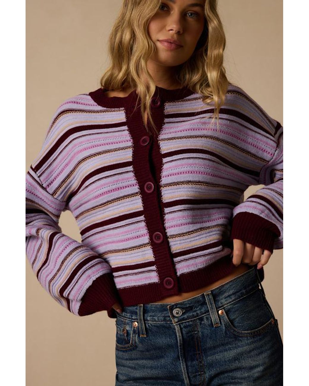 Lulus Purple North Beach Multi Stripe Cardigan