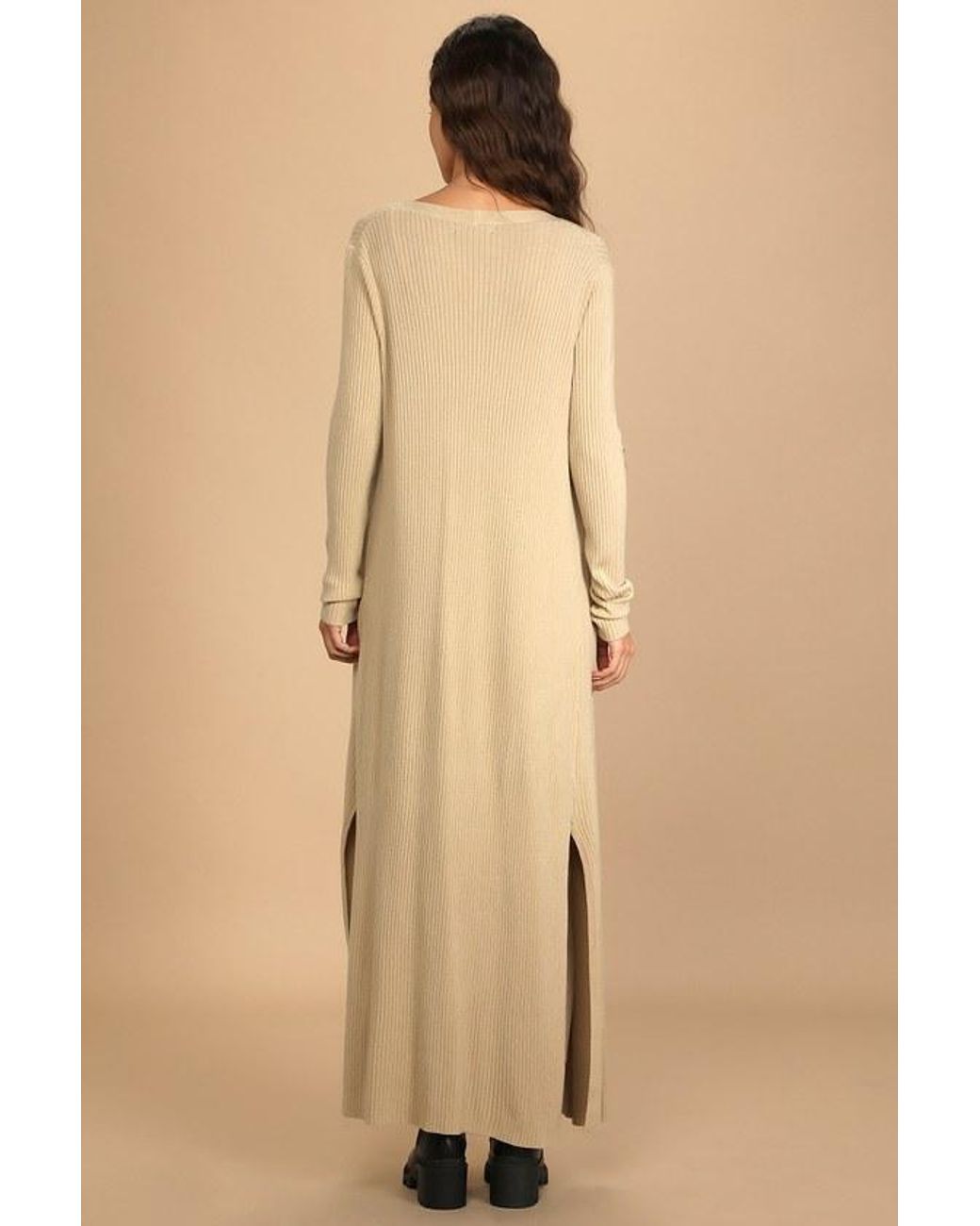Lulus Natural Layer Lover Ribbed Knit Two-Piece Dress & Cardigan Set