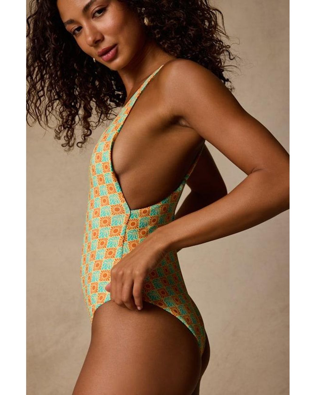 Lulus Brown Myrna And Checkered One-Piece Swimsuit