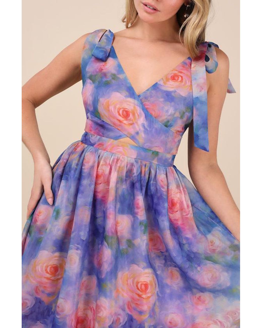 Lulus Flowering Day Dream Floral Organza Midi Bubble Dress in Purple | Lyst  UK