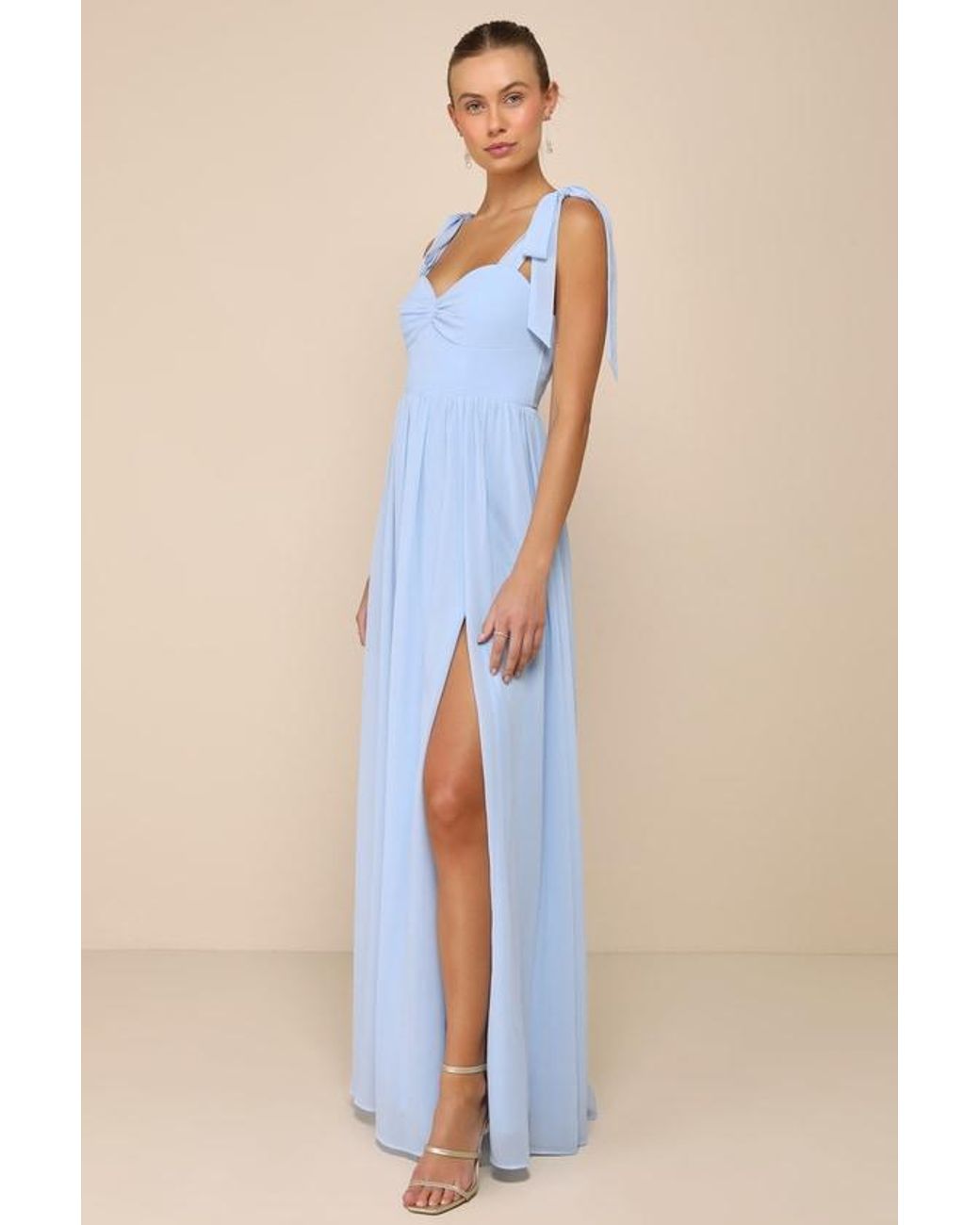 Lulus Blue Radiant Charisma Chiffon Ruched Tie-Strap Maxi Dress