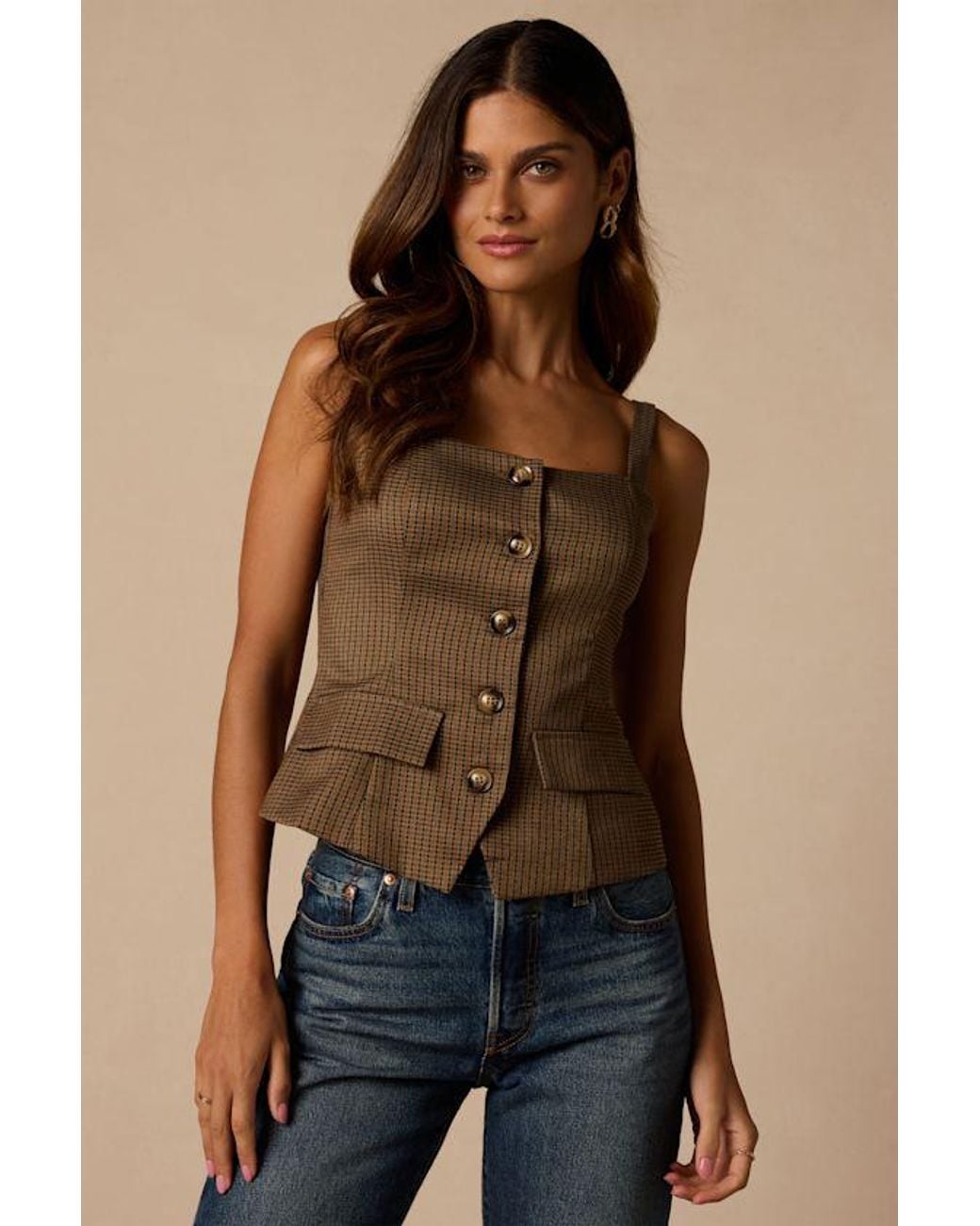 Lulus Blue Gibson Houndstooth Button-Up Tank