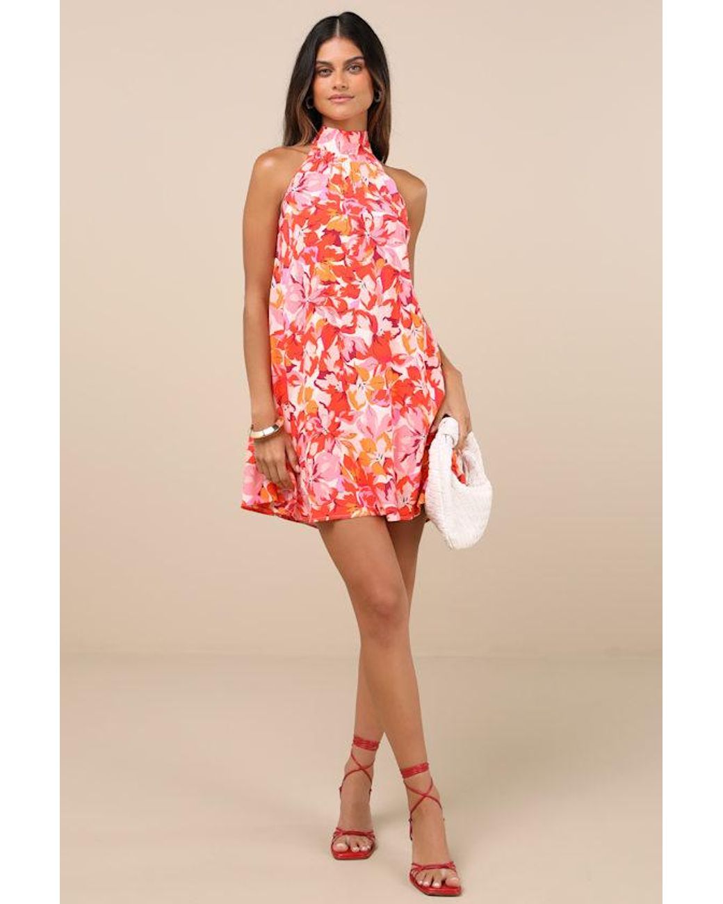 Lulus Red Tied Back To You Floral Print Mini Shift Dress