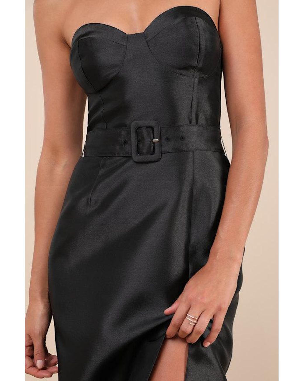Lulus Black Luxe Sweetie Taffeta Belted Strapless Maxi Dress